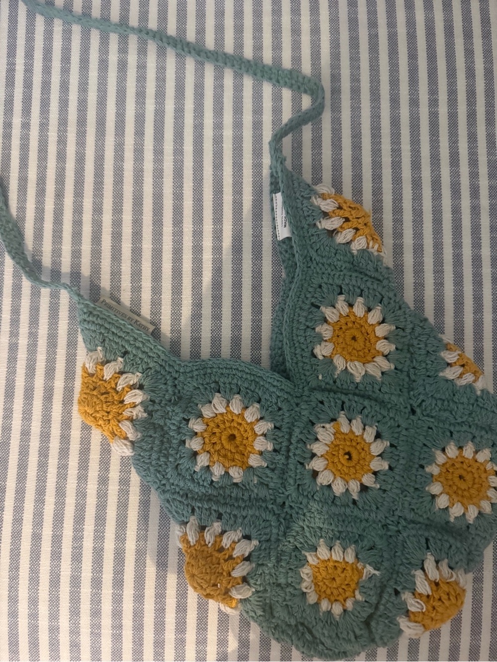 Handmade Crochet Daisy Crop Top in Sage Green & Mustard